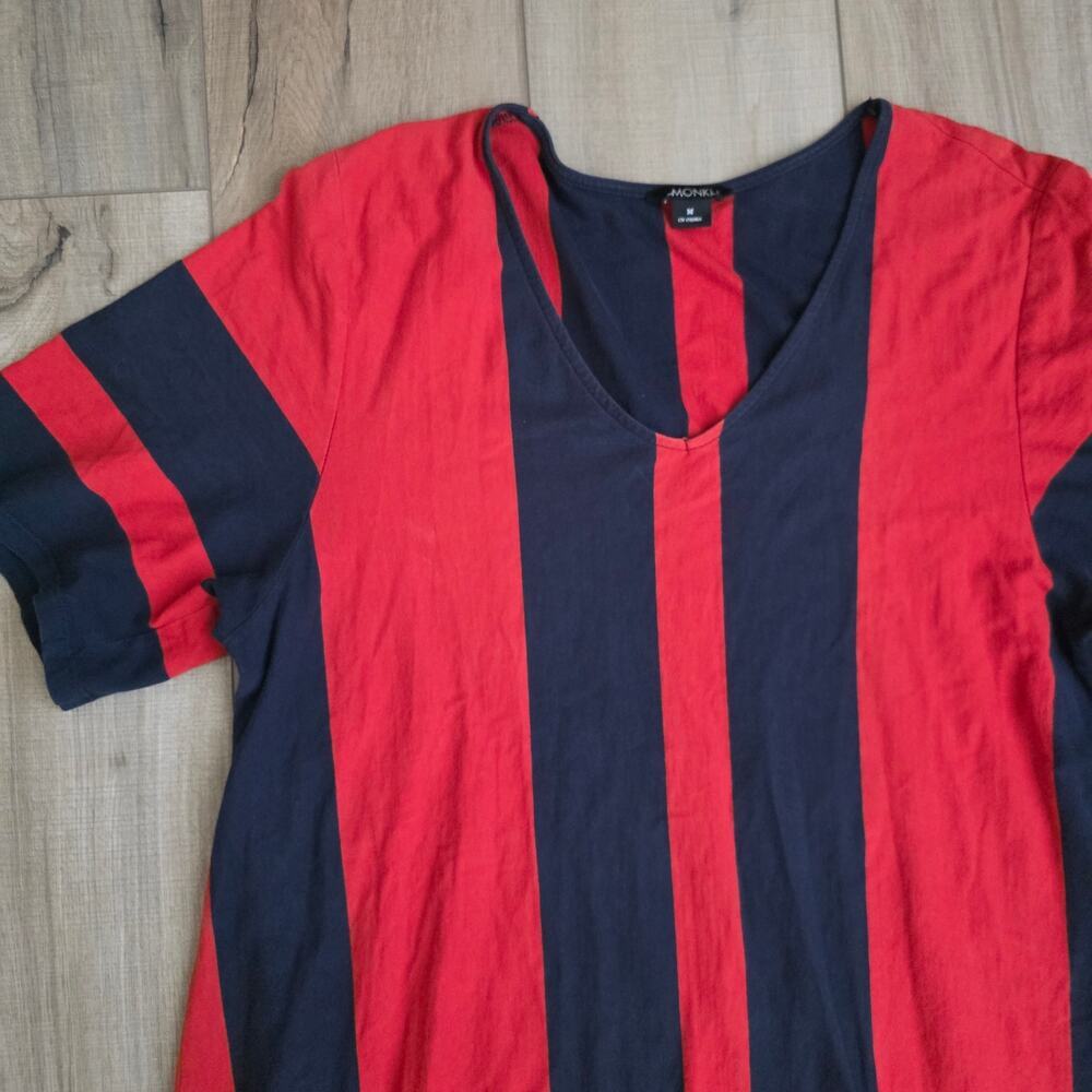 Monki Striped Navy/Red Short Sleeve Midi Cotton Dress Women Sz M - Picture 12 of 12